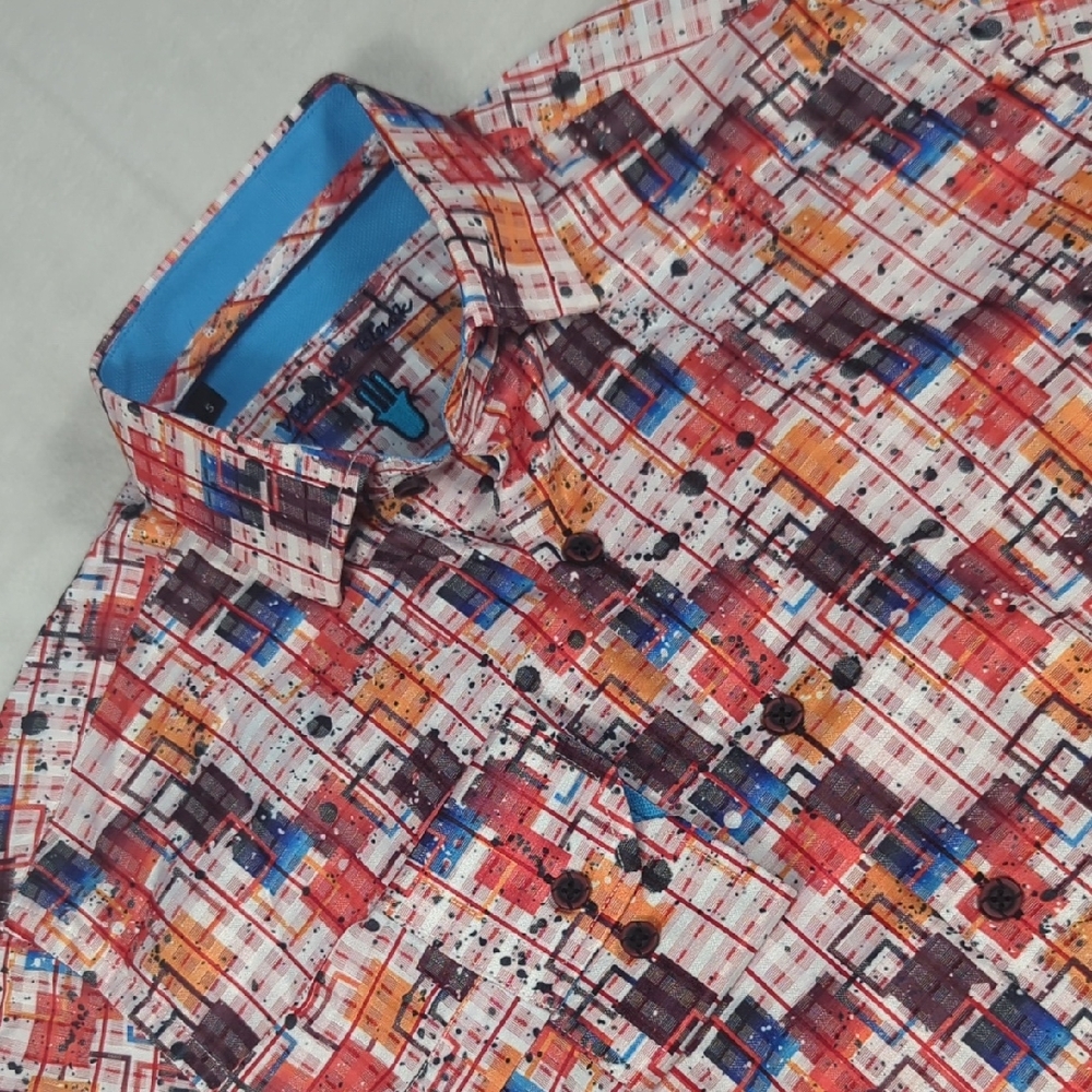 Visconti Black Multicolor Geometric Pattern Long Sleeve Button-down Mens Shirt S